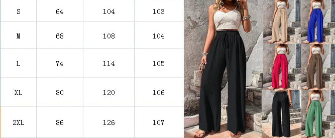 Pantalones de pierna ancha con cintura elástica alta