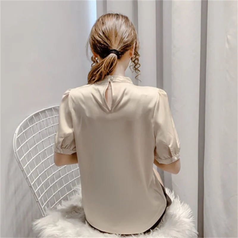 Casual Puff Short Sleeve Pearl Shirt