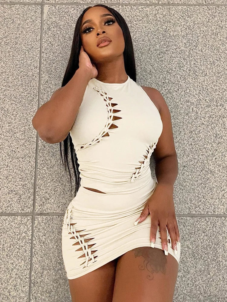 Cut Out Sexy Crop Tank Top Skirt