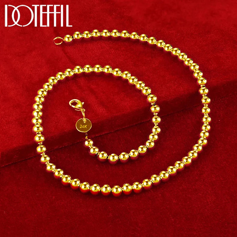 18K Gold 925 Silver Smooth Beads Ball Necklace