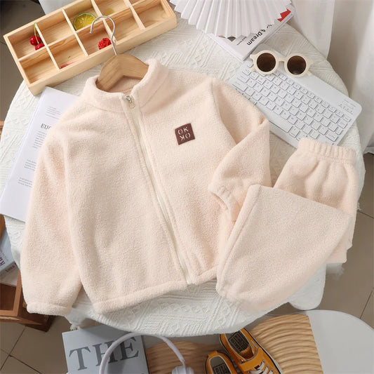 Winter Polar Fleece Suits Comfortable Zipper Coats+Pants Set