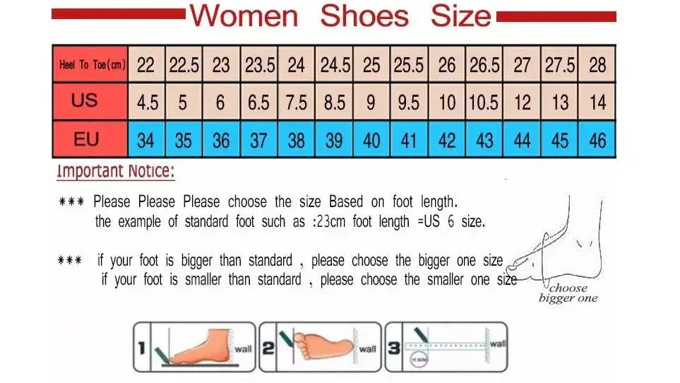 Women's shoe size chart with US, EU sizes and foot length guide for danastors fashion shop