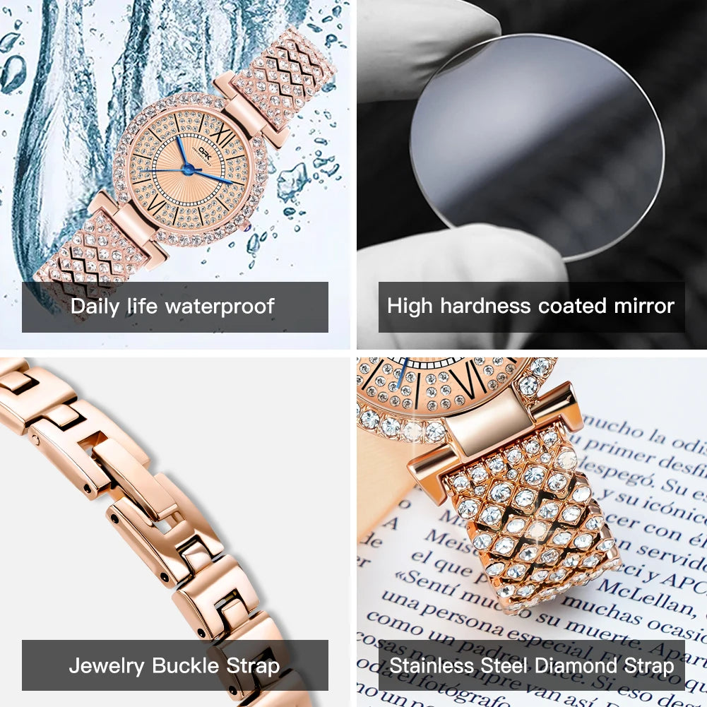 Full Diamond Waterproof Roman Scale Steel Belt Quartz Watch