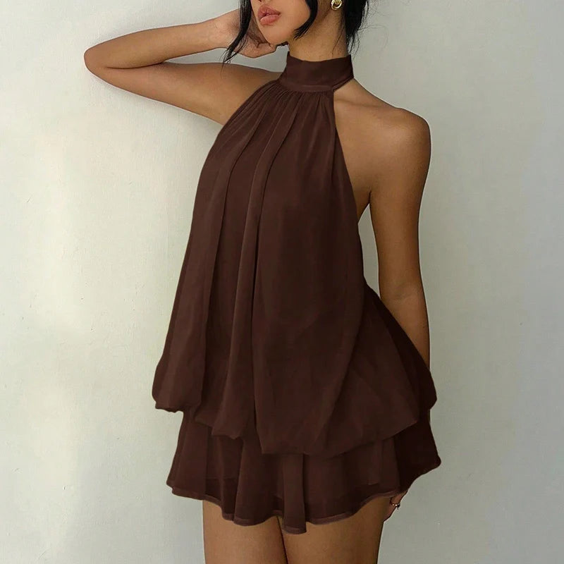 Halter Sleeveless Off Shoulder Backless Mini Dress