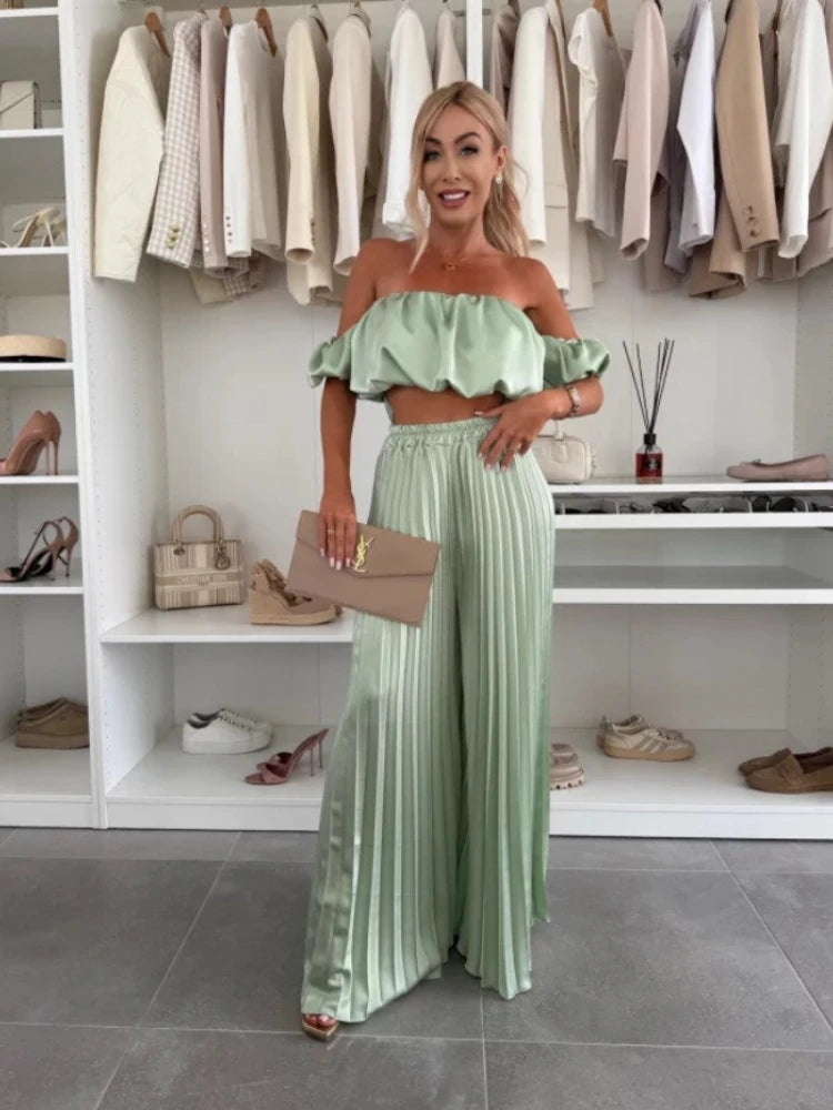 Elegant strapless casual pants Set