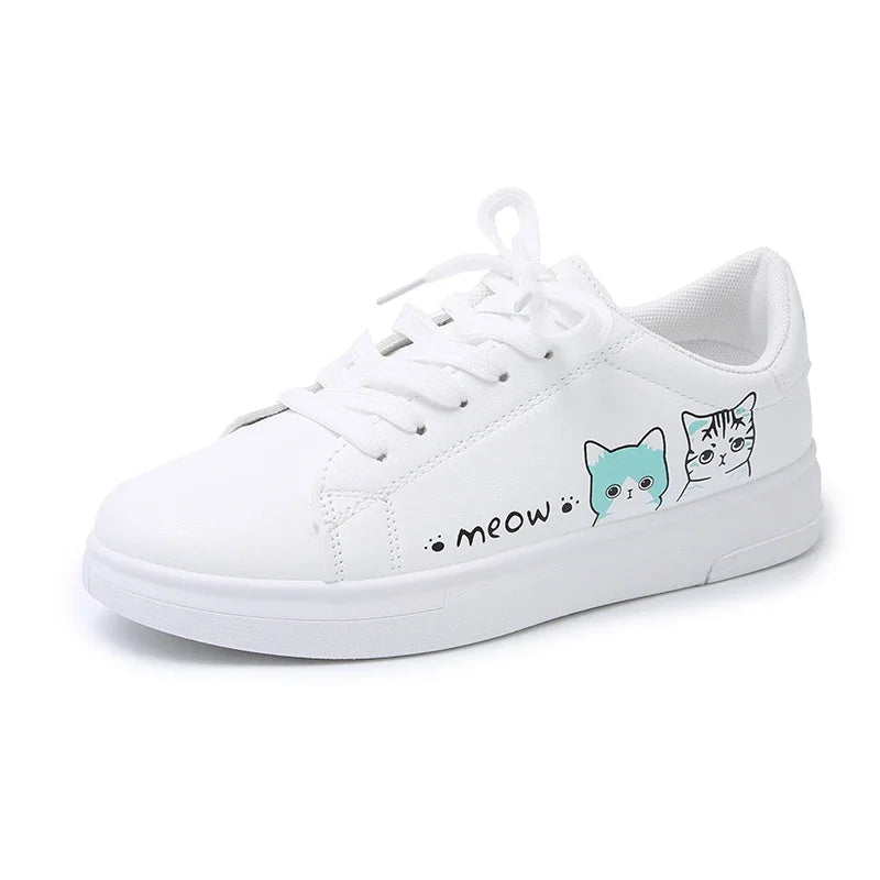 Breathable Vulcanized Cute Cat Cartoon Lace Casual Sneakers