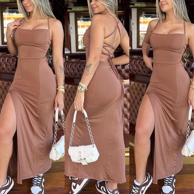 Sleeveless Strap Sexy Backless Long Dress
