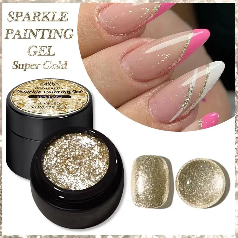 5ml Super Sparkling Painting Gel Nail Polish Platinum Silver Gold Rose Glitter