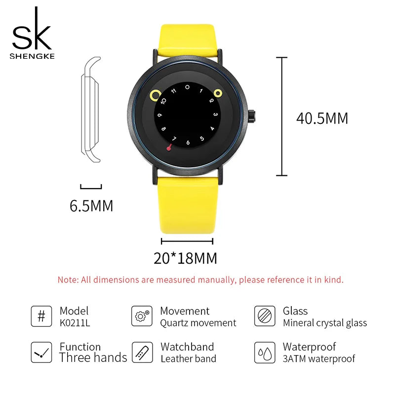 Shengke Creative Yellow Leather Band Wristwatches