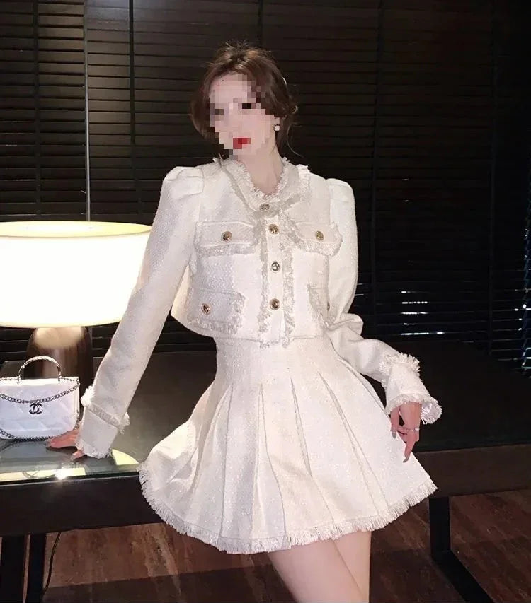 Elegant French Tweed Suit Jacket Skirt Set