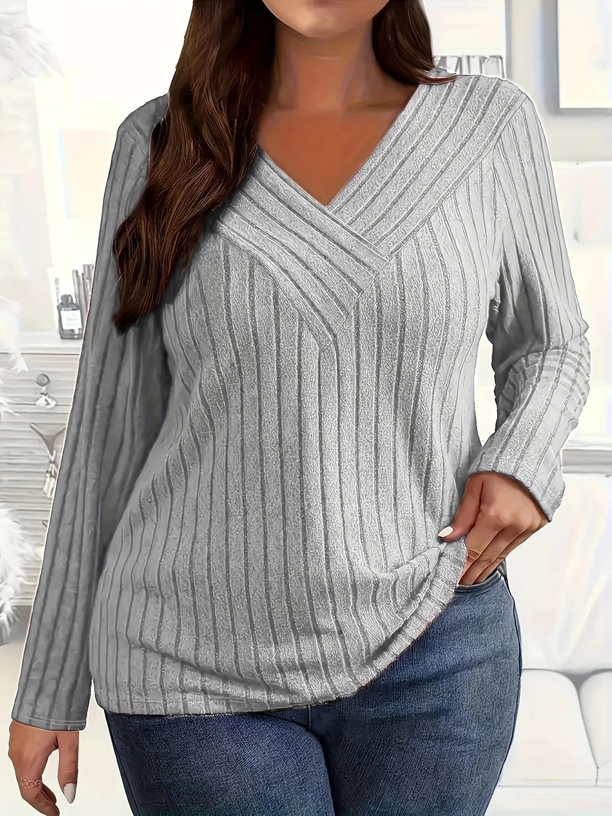 Plus Size Elegant Casual Loose T-Shirt Temperament Long sleeve T-Shirt