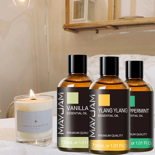 Aceite esencial de aromaterapia: lavanda, vainilla y jazmín