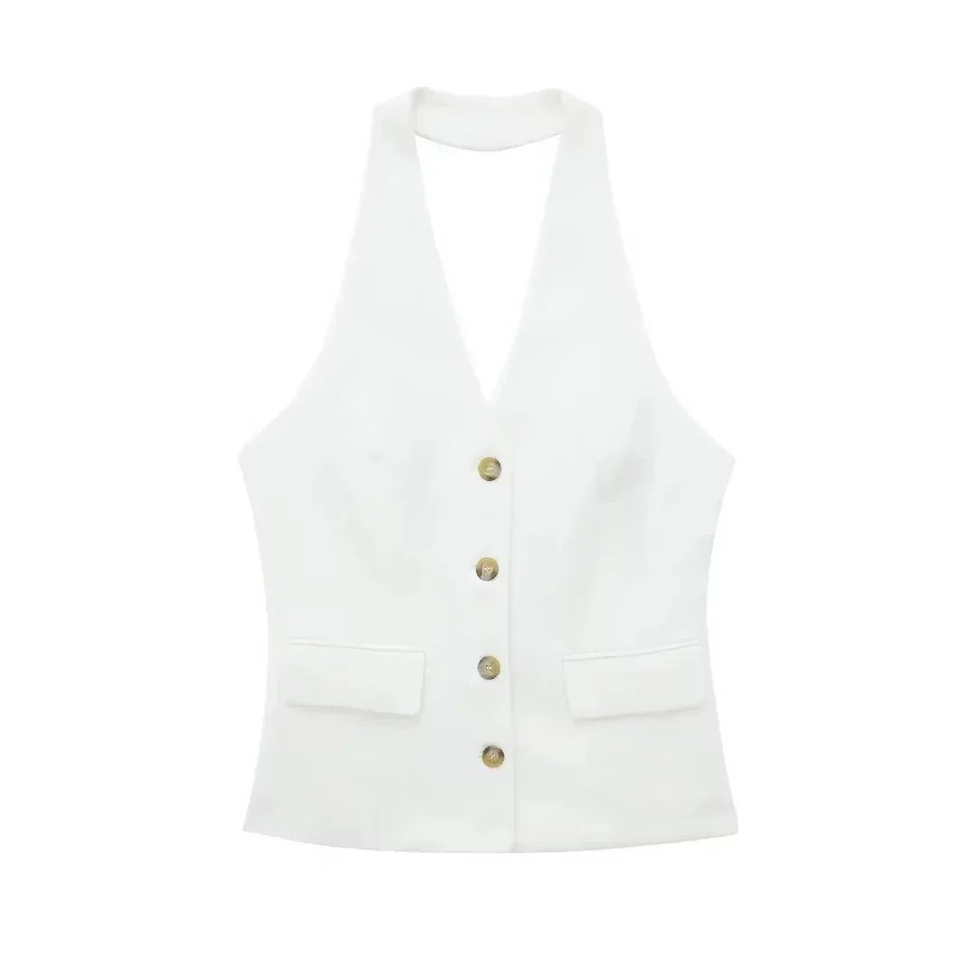 Halter Sleeveless Blazer Vest Office Sets