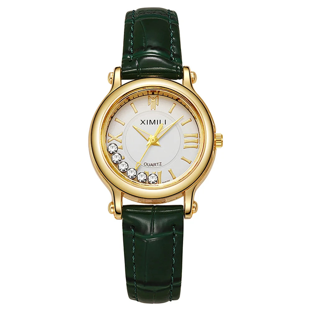 Roller Ball Small Quartz Business Black Leather Wristwatch