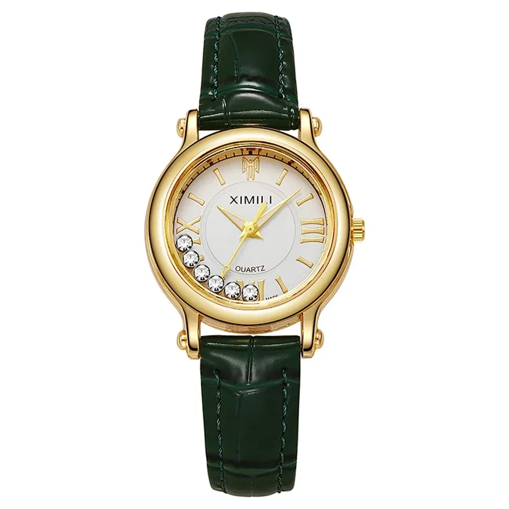 Roller Ball Small Quartz Business Black Leather Wristwatch