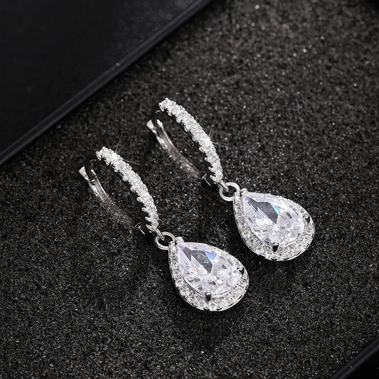925 Sterling Silver Drop Zirconia Crystal Earrings