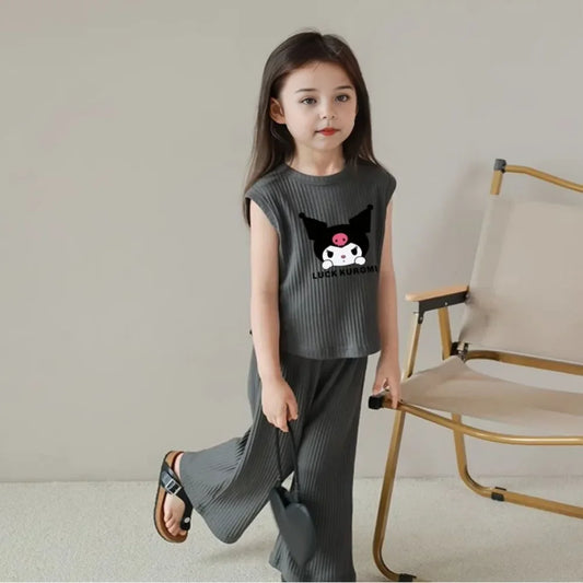 Baby Ice Silk Sleeveless Cute Cartoon Set