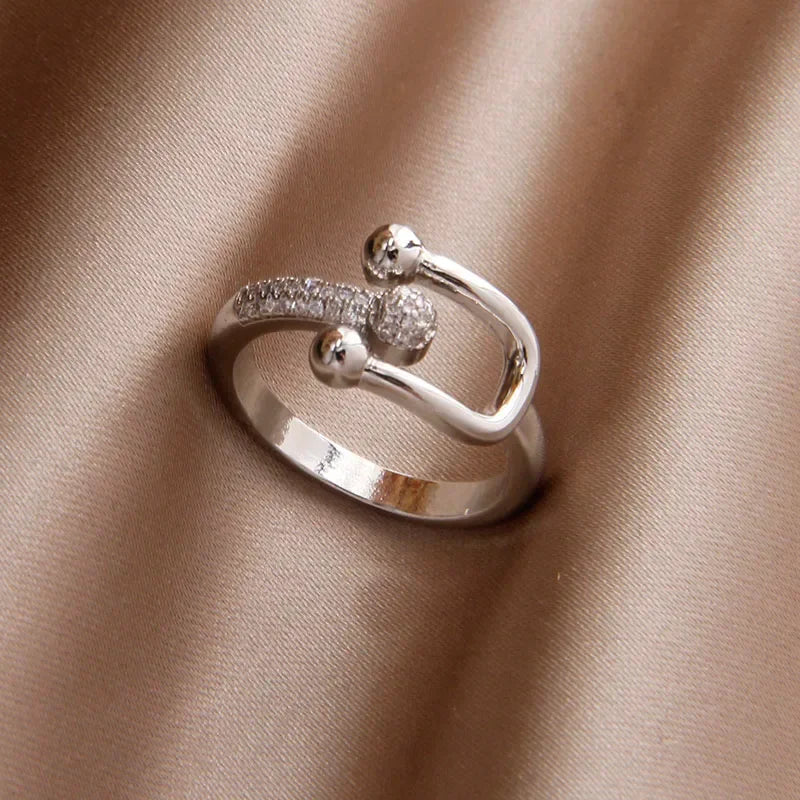 Sight Crystal Letter U Adjustable Zircon Rings