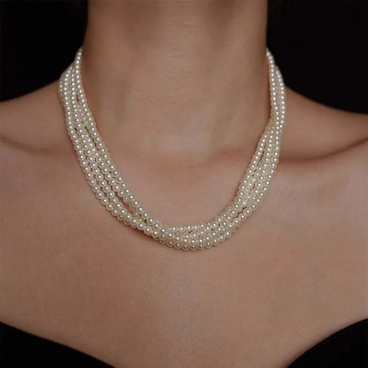 Vintage Multilayer Pearl Choker Necklaces