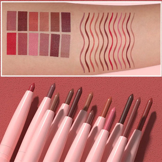 Matte Lip liner Pen 12Color Waterproof Fine Lipstick Slim Lip Outline Contour Makeup