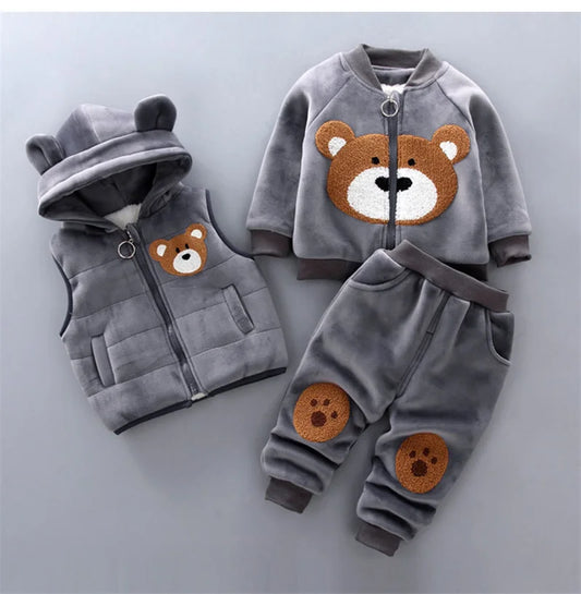 Winter Autumn Cotton Thick Warm Hooded Cartoon Cute Bear 0-4Y Set