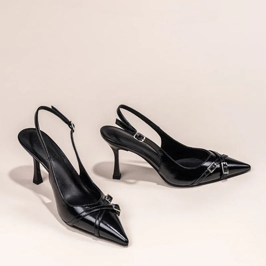 Elegant Buckle Stiletto Black Shoes