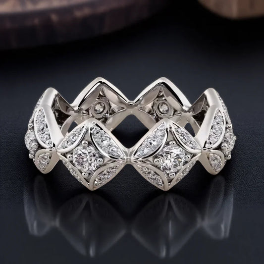 Unique White Zircon Geometric Silver Promise Ring