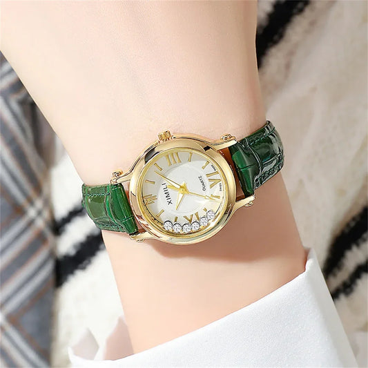 Roller Ball Small Quartz Business Black Leather Wristwatch