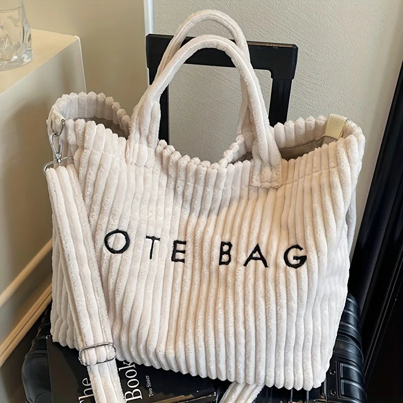 Large Capacity Striped Velvet Handbag Shoulder Crossbody Bags