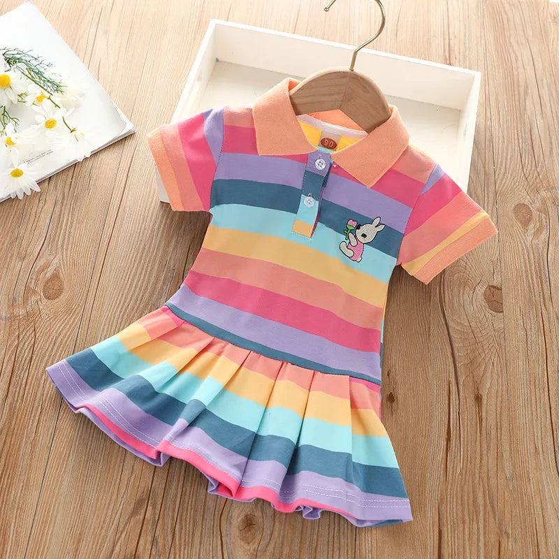 Cartoon rabbit rainbow strip baby girl dress