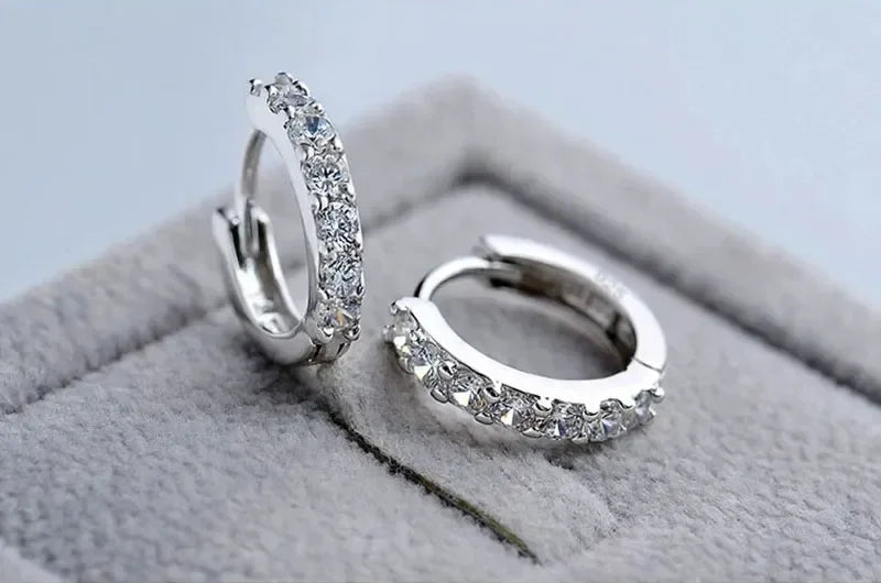 Romantic 925 Sterling Silver Rhinestone Crystal Hoop Earrings