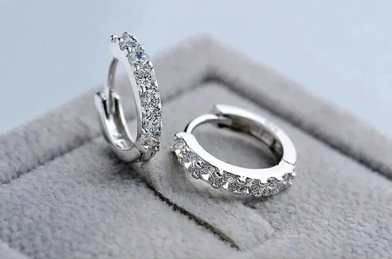 Romantic 925 Sterling Silver Rhinestone Crystal Hoop Earrings