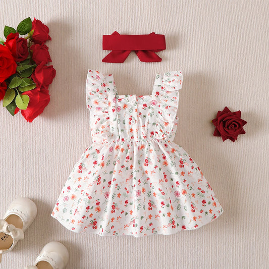 0-24 Months Small floral Ruffle edge sleeveless Dress