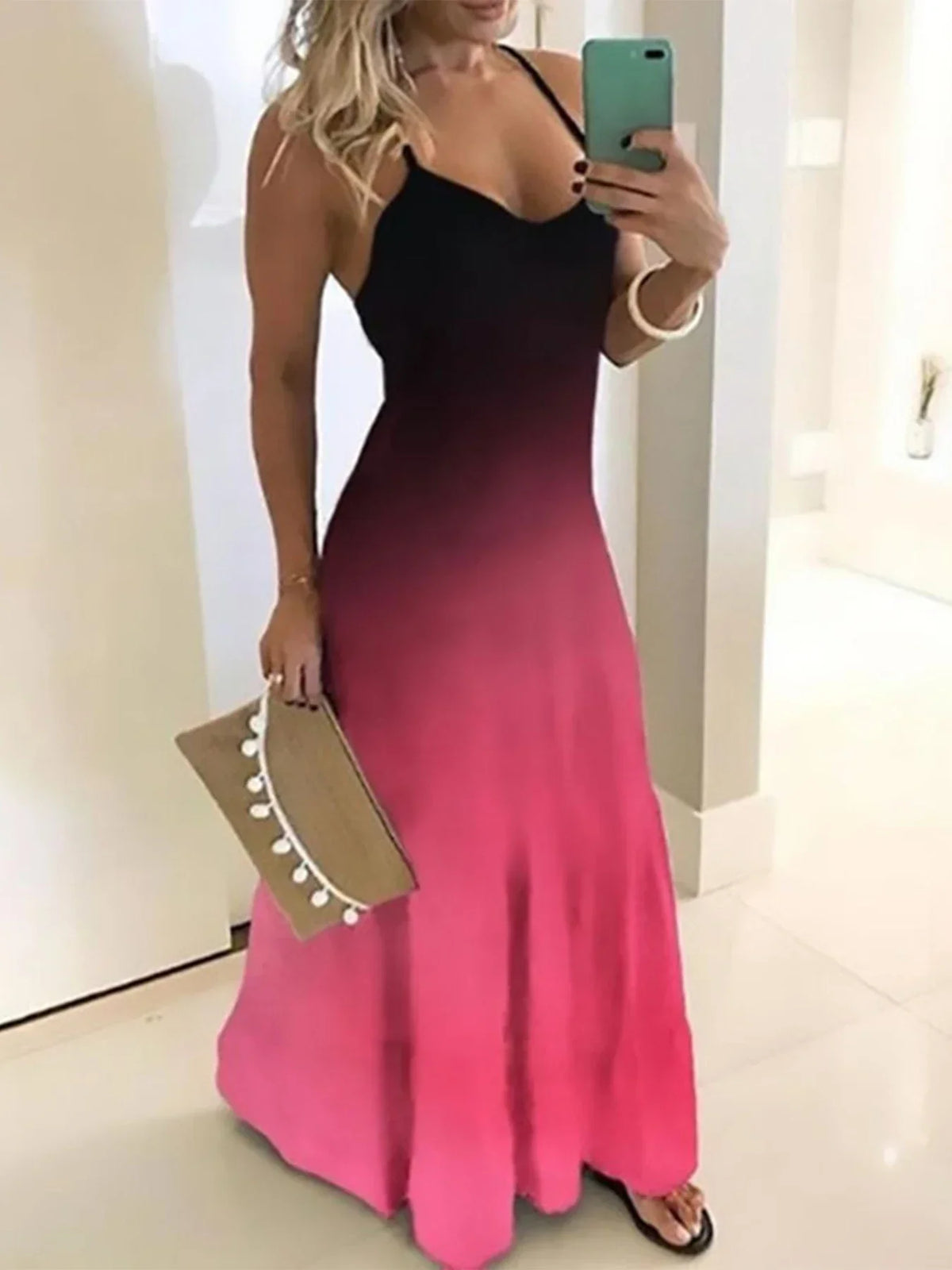 Slimming Slim Fit Base Floral Spaghetti Strap Dress