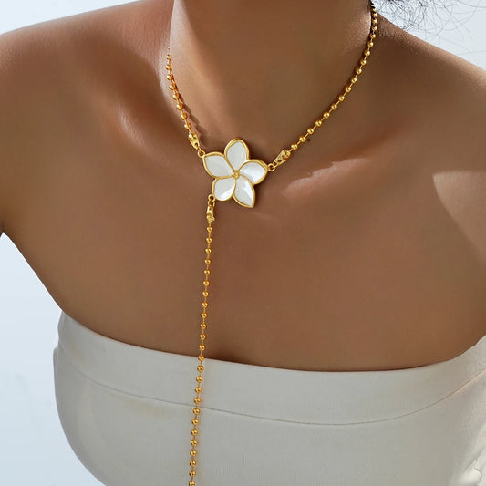 Long Tassel Imitation Pearl Flower Necklaces