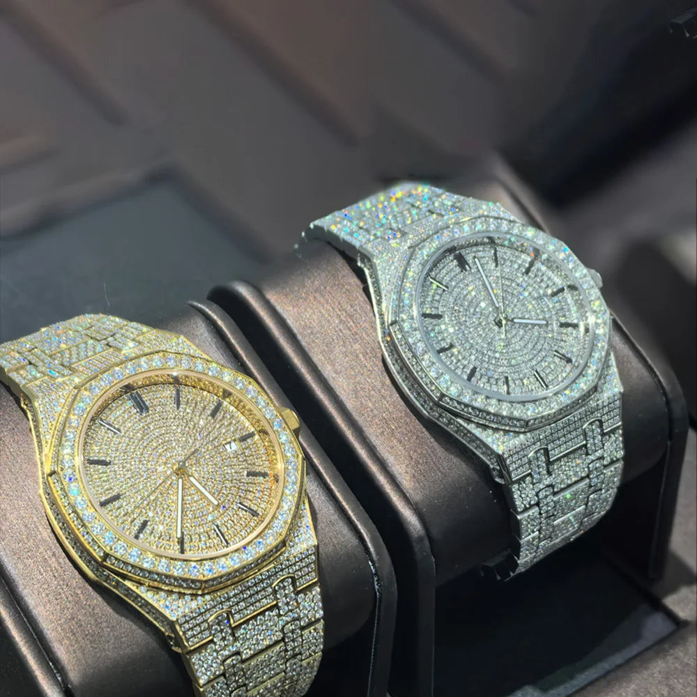 Moissanite Diamond Mechanical Automatic Movement Unisex Luminous Dial Luxury Wristwatch
