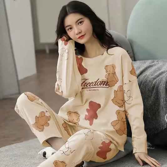 Long-Sleeved Long Pants Homewear Cartoon Pattern Sleepwear Set