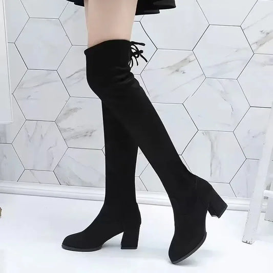 Thick Sole Knitted Long High Heels Boots