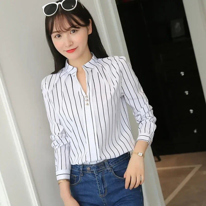Stripe Long Sleeve Shirt Blouses