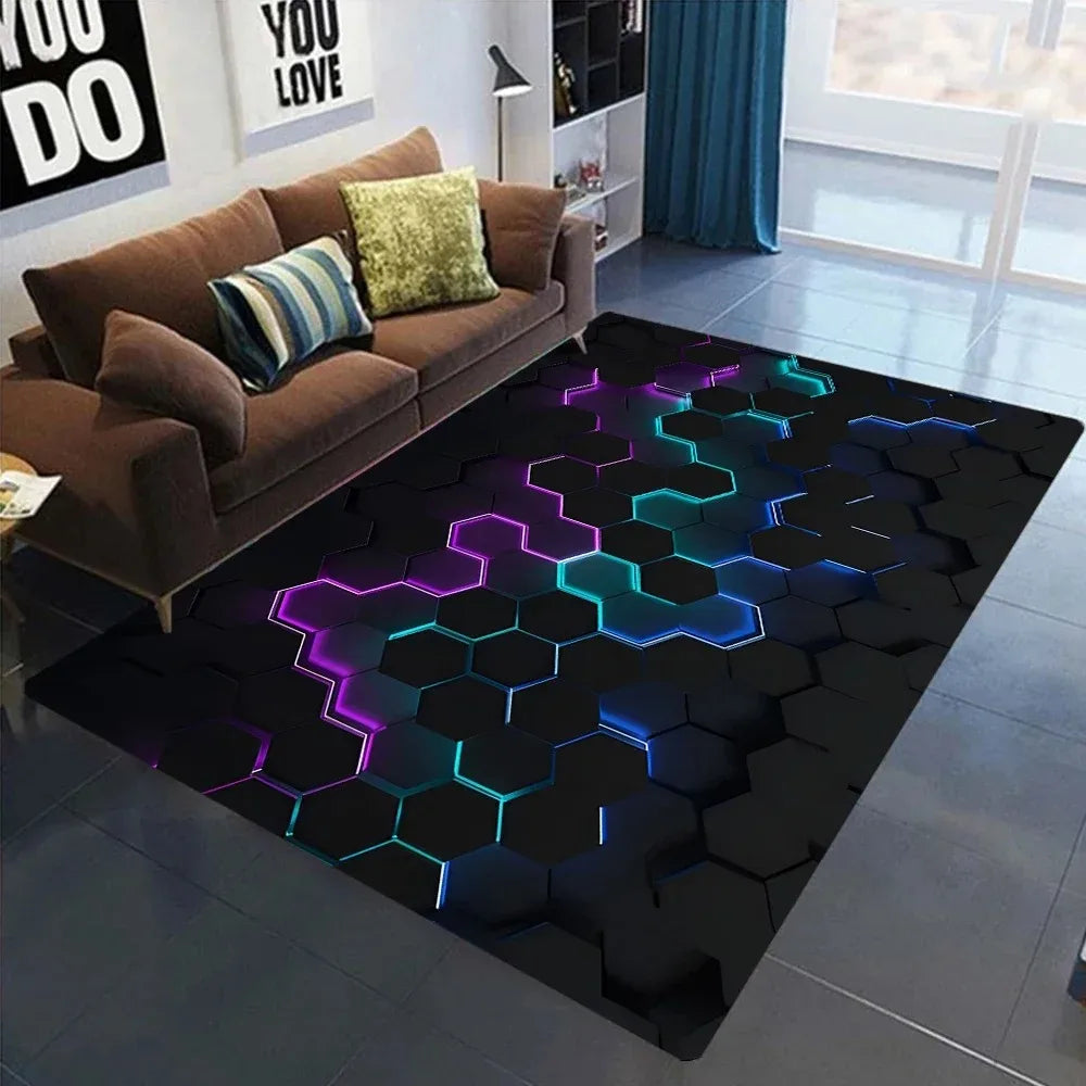 3D Geometric Carpet Neon Lights Rugs Hexagons Carpets Rug Mat