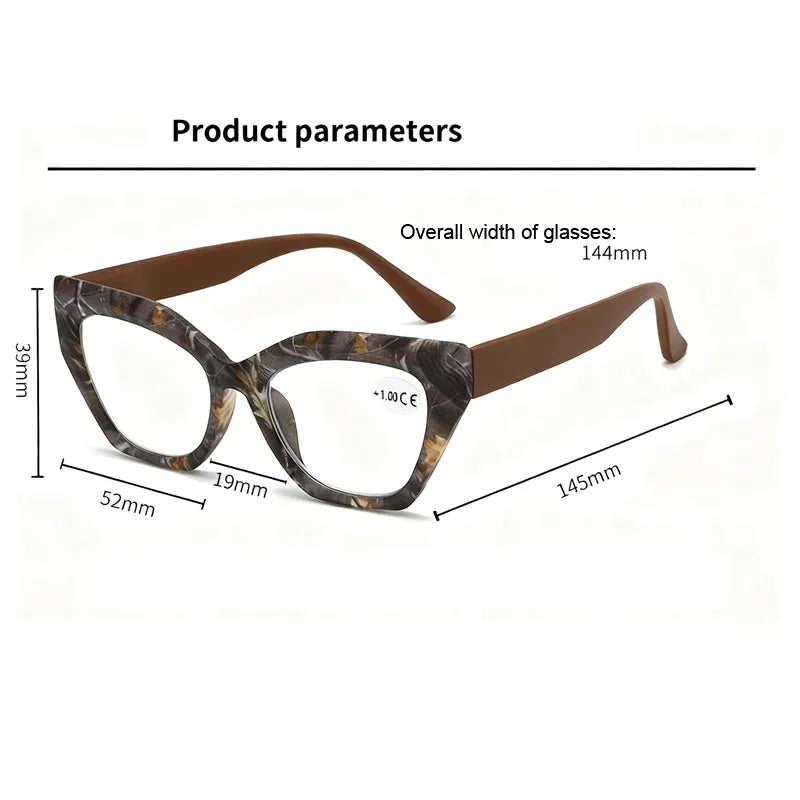 Oversized Flora Printed Large Frame Hyperopia Unisex Cat Eye Eyeglasses