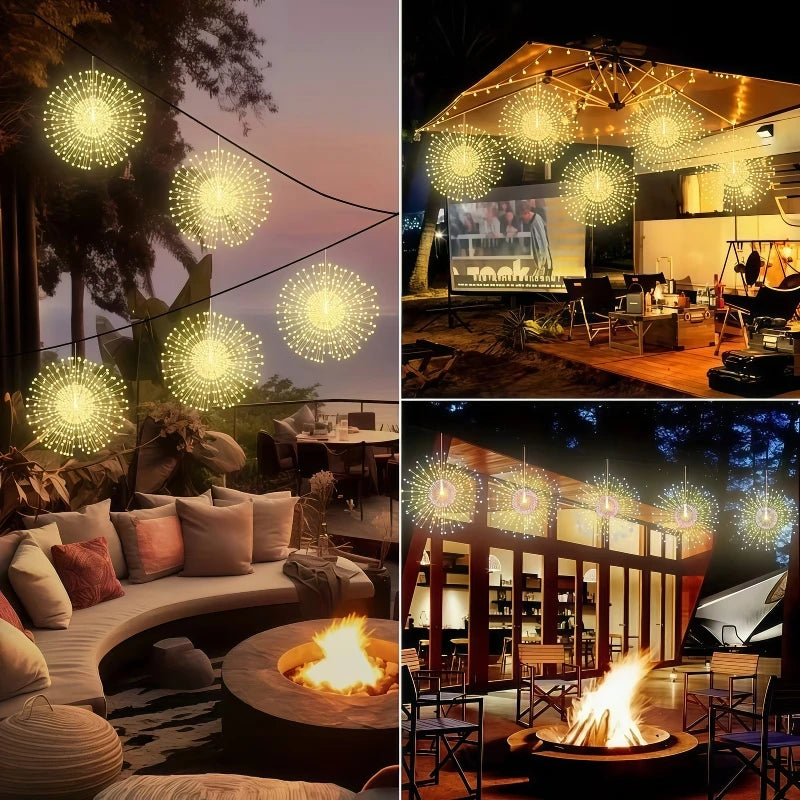 4/5pcs Solar Hanging Firework Lights for Eaves Solar Powered with Light Sensor Control