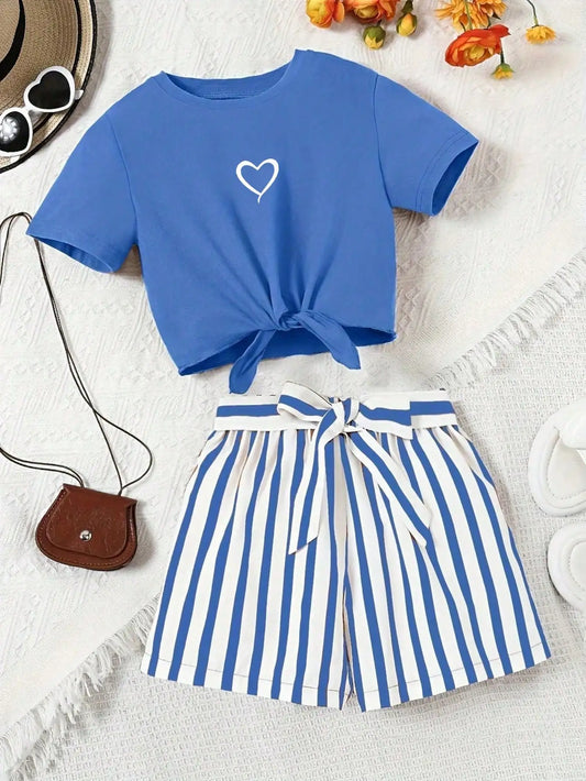 Casual daily short sleeved love printed set