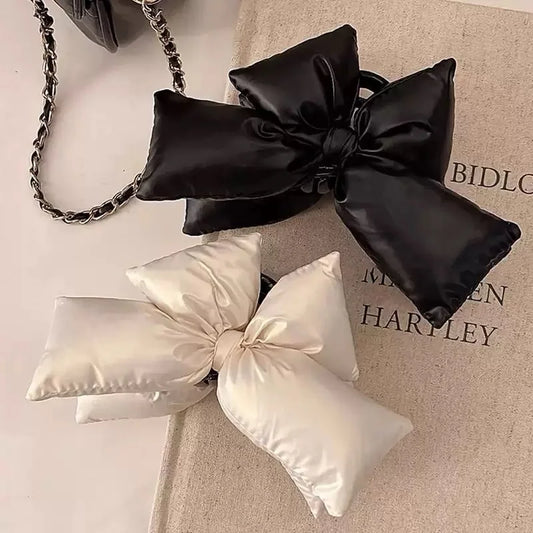 Black Leather Statement Bow Hair Clip