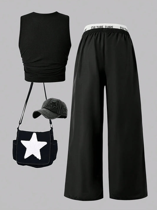 Star Print Crop Top & Cargo Pants Set