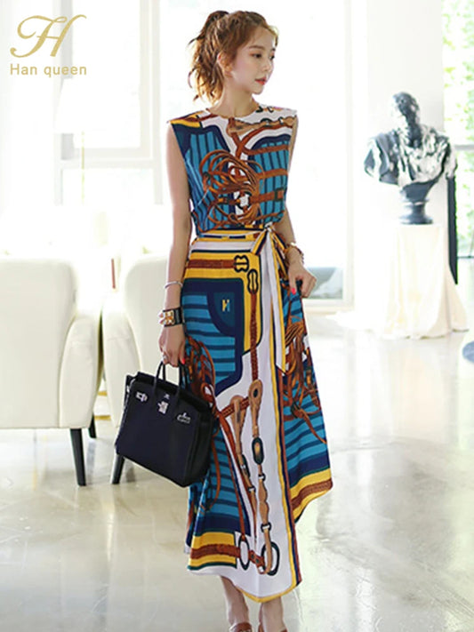 Sexy Sleeveless Long Skirt Korean Skirt Set