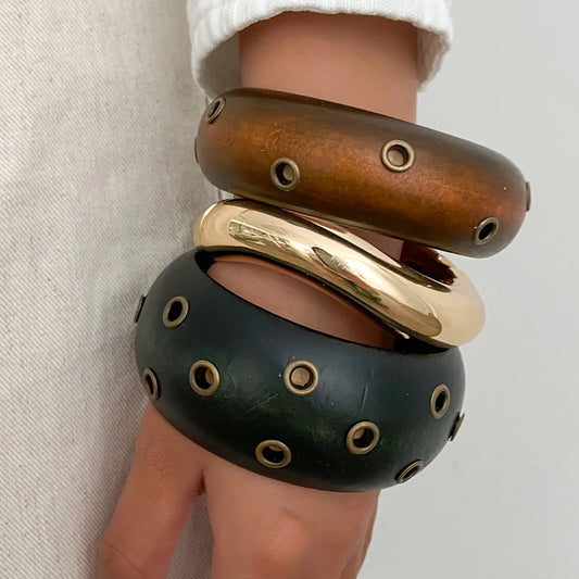 Exaggeration Maillard Coffee Black Wooden Cuff Bangles Punk Geometric Wide Bracelets
