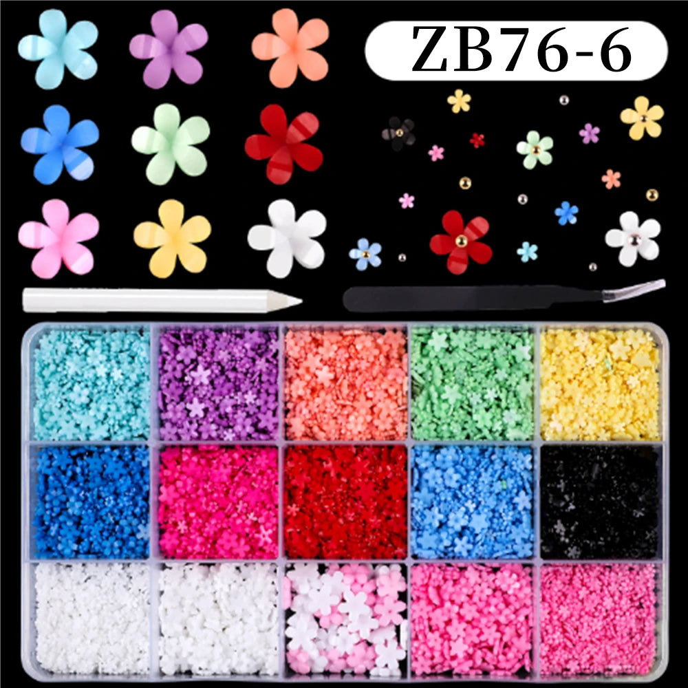 12/15Grids Acrylic Flower Nail Charms Mix Colors Set