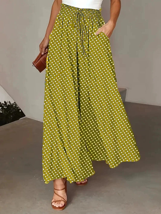 Bohemian Wide-Leg Polka Dot Print Long Skirt Pants