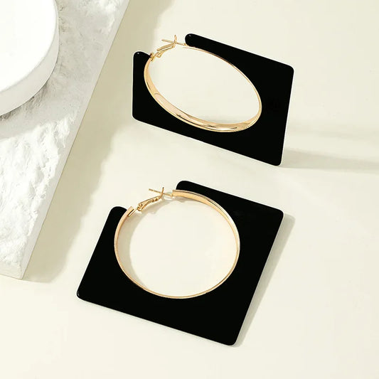 Large Black Clip On Hoop Earrings